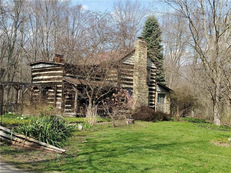 c.1850's Historic Log Cabin For Sale W/Garage on 3 Pretty Acres Pulaski