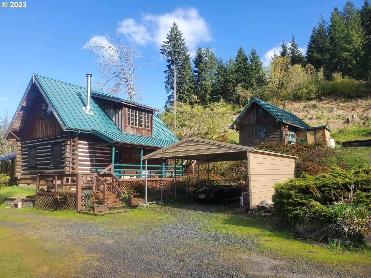 1979 Custom Log Cabin For Sale W/Views And Outbuildings on 5 Acres